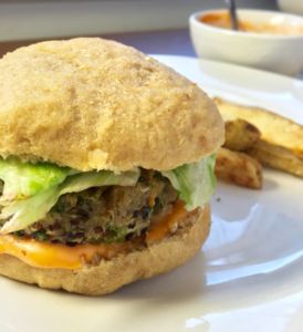 Easy Vegan Mushroom Quinoa Burger with Sriracha Aioli