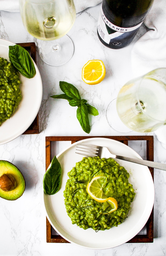 This Avocado Pesto Barley Risotto is an easy, quick, and vegan take on classic risotto that is perfect for summer! Tender cooked barley is drenched in a creamy dairy-free avocado sauce bursting with fresh herbs like basil and brightened up with a healthy squeeze of lemon juice. This is the perfect fresh and healthy plant-based lunch or dinner and is easily made oil-free! Serve this easy vegan risotto with our lemon pepper tofu cutlets for a full meal. 