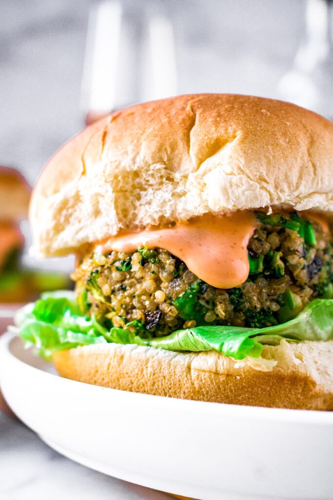 Mushroom Quinoa Burger With Sriracha Aioli Easy Vegan Healthy