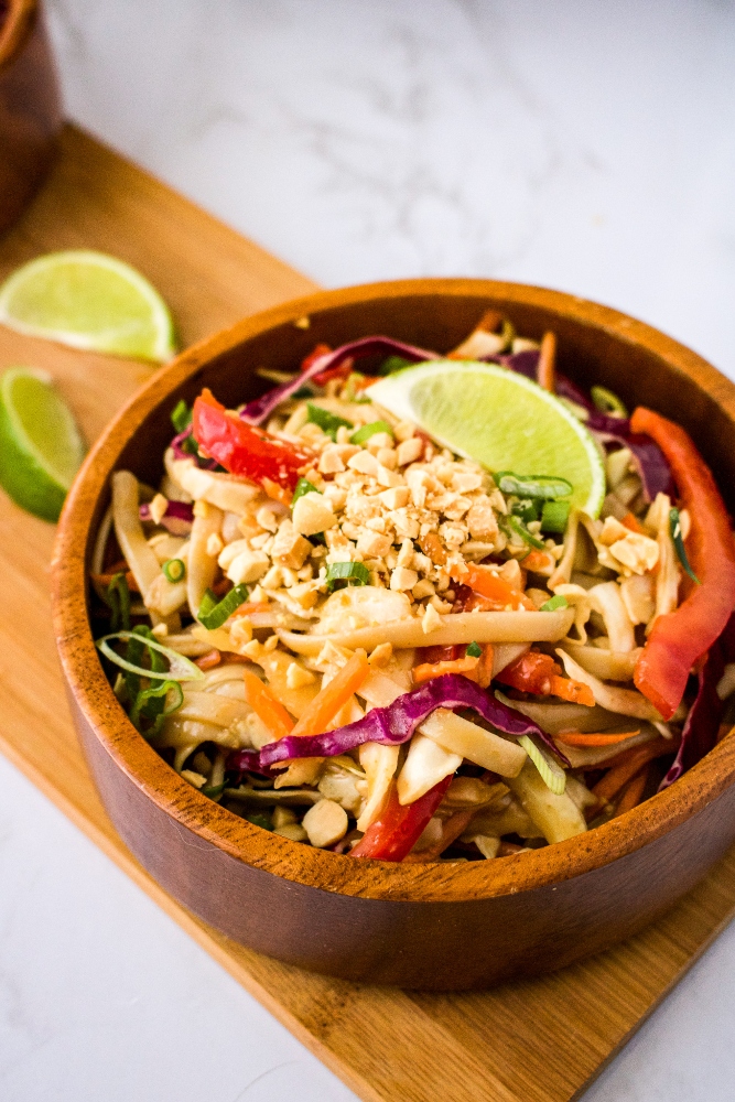 This simple vegan cold noodle salad with peanut sauce is an easy vegetarian and dairy-free lunch recipe that can be made ahead and only takes about 15 minutes to make. Peanut Lime Noodle Salad is the perfect recipe for a stunning but simple outdoor lunch - especially at the end of summer when it’s so hot you just want something light, refreshing, easy, and healthy! This chilled noodle dish is completely plant-based and also easy to make oil-free and gluten-free.
