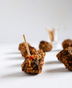 These vegan walnut sausage and stuffing balls are a great way to use up leftover stuffing and a perfect holiday appetizer! They're so full of flavor! // #vegan #appetizer #thanksgiving #stuffing #vegetarian plantpowercouple.com