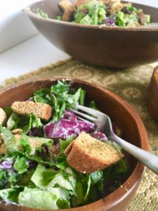 Easy Vegan Caesar Salad with Air-Fried Croutons - fresh, healthy, and delicious! // plantpowercouple.com
