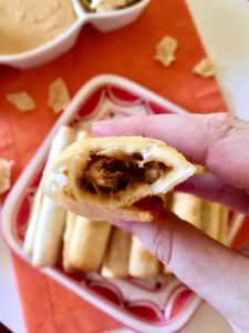 Vegan Taquitos! Make them in the air fryer or deep fryer. They're filled with spicy jackfruit meat and a killer dairy-free queso sauce. // plantpowercouple.com