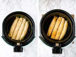 These crispy air fryer vegan taquitos are made with a meaty, flavorful jackfruit and refried beans filling with a quick dairy free queso sauce. This tasty vegetarian appetizer recipe is fun to make and is always a huge hit! Serve them with your favorite dips for a game day plant-based platter or for a cozy date night in. Or serve them with some rice and beans for a complete family dinner.