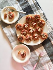 Polenta Pizza Bites - an easy, vegan recipe that's a total crowd favorite and perfect for potlucks or family gatherings! They come together SO quickly. This was one of the first recipes I made when I went vegan! // plantpowercouple.com