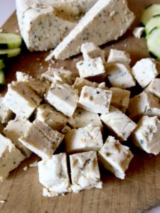The BEST Vegan Feta Cheese - made with a tofu / refined coconut oil base, this feta cheese is firm and slice-able, yet still crumbles beautifully just like a good feta should! You will be AMAZED how awesome this tastes; even our non-vegan friends and fam agree! // plantpowercouple.com