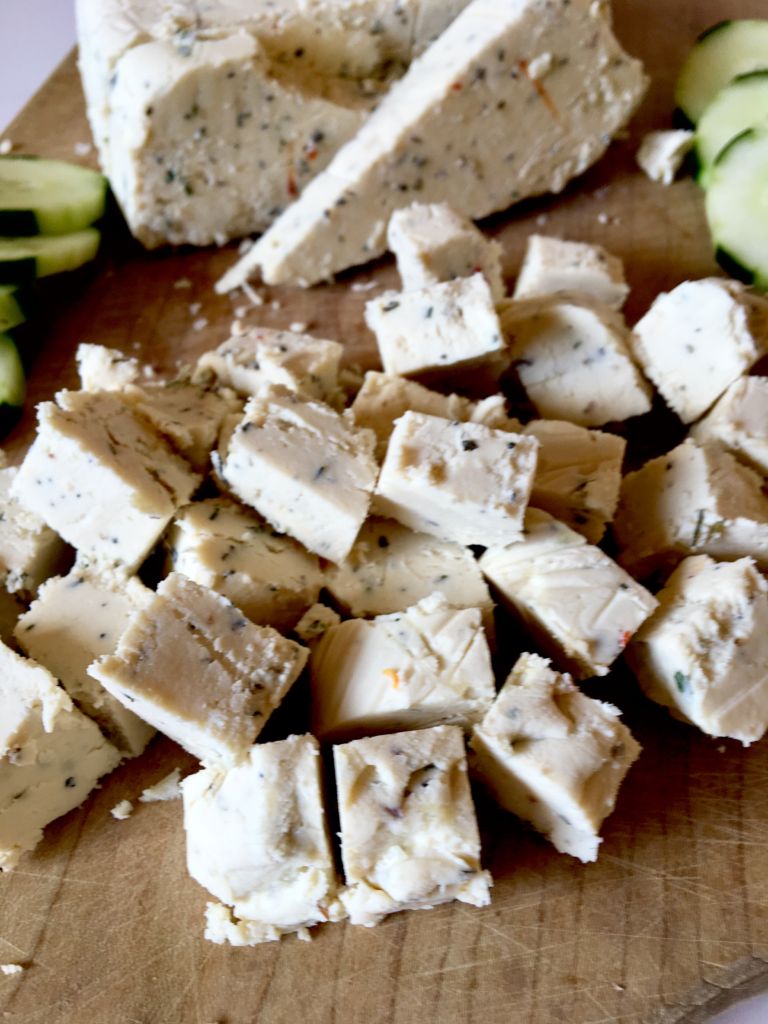 Vegan Feta Cheese sliceable, crumbly, perfect for salads + pasta dishes