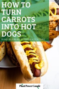 This is the BEST carrot dog recipe. It’s simple to make, and the marinade uses common pantry staples. Both the flavor and texture are so mind-blowing; you’ll be shocked you’re eating a carrot! #vegan #carrotdog #carrots #vegetarian #plantbased
