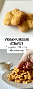 Spicy Vegan Cheese Straws made with only 5 ingredients and simple methods but guaranteed to impress any crowd! These are great for parties, showers, or just for a great vegan snack! Gluten-free option too! // plantpowercouple.com
