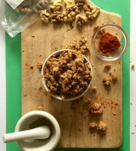 This vegan sausage-style walnut meat is a great option for topping pizzas, pasta, and even breakfast tacos! We love how easy it is to make. #vegan #walnuts #recipe #plantbased //plantpowercouple.com