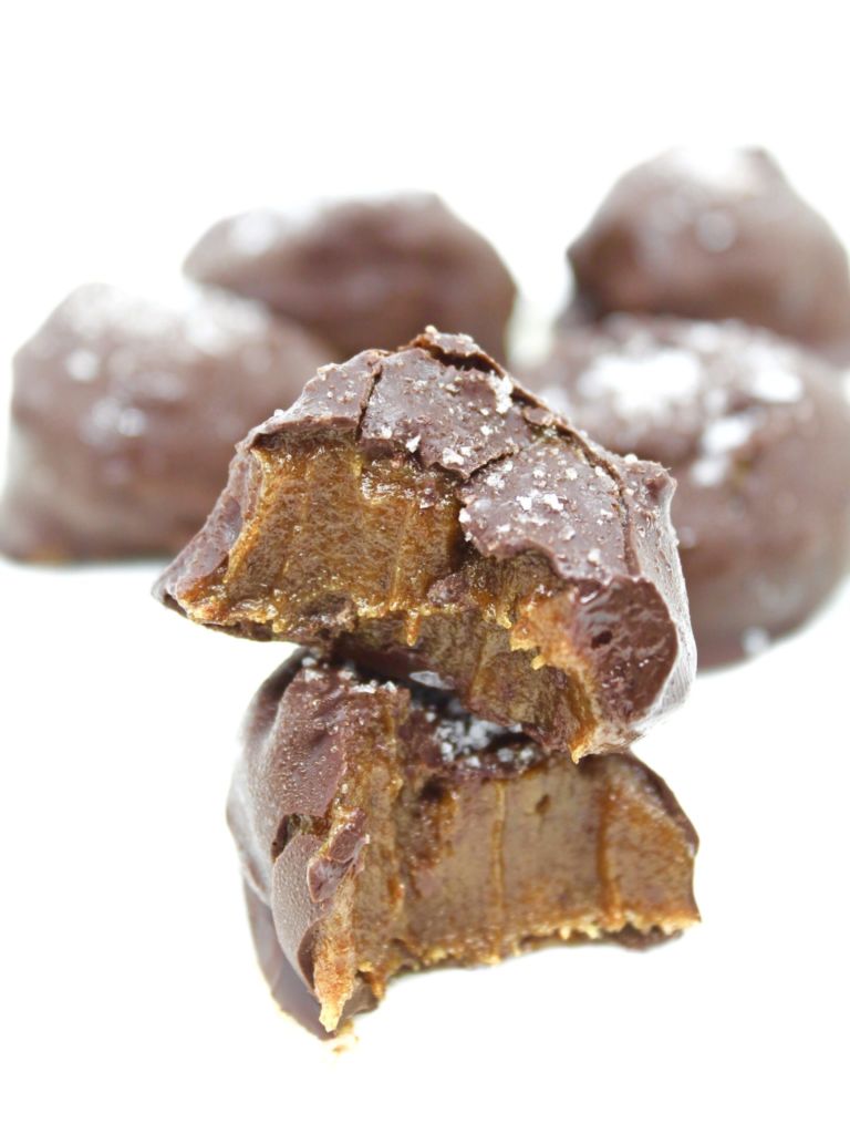 Salted Dark Chocolate Tahini Caramels by Plantiful Eating