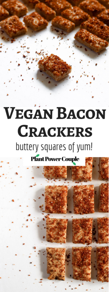 These vegan bacon crackers are an incredible #snack! They're the perfect buttery texture and packed with bacon flavored goodness! // plantpowercouple.com #vegan