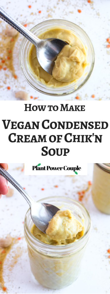 Get ready to veganize alllll the cozy casseroles of your childhood with this remarkably simple recipe for vegan condensed cream of chicken soup! It's just 5 ingredients, takes 20 minutes, and the taste will blow your mind. #vegan #soup #veganrecipes #dairyfree #vegetarian #plantbased // plantpowercouple.com