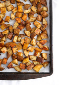 Every good cook needs a solid roasted potato recipe in their arsenal, and this is ours! It's made with only six simple ingredients and comes out perfectly crispy + flavorful every. single. time.﻿ #vegan #potatoes #veganrecipes #glutenfree #plantbased // plantpowercouple.com