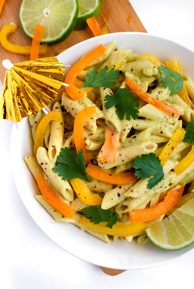 Vegan Tequila Lime Pasta recipe is going to be your favorite summer dinner! It’s easy to make, healthy, and FULL of fun summer flavor. Serve it cold as a side at all your outdoor BBQs or hot as a main dish with some grilled summer veg. #vegan #dinner #pasta #glutenfree // plantpowercouple.com