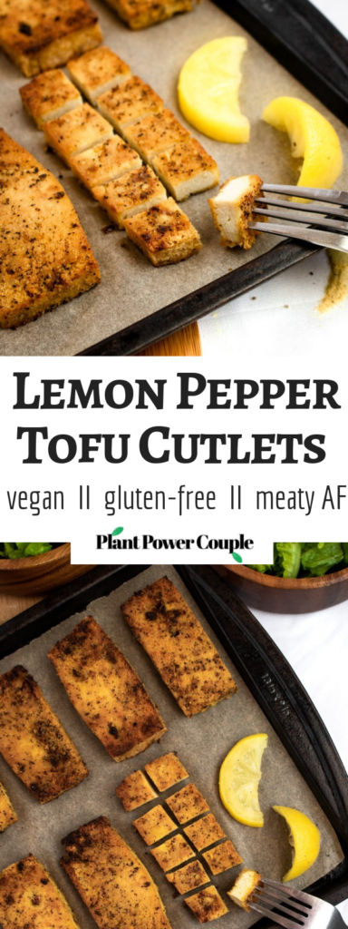 Lemon Pepper Tofu Cutlets are the perfect meal prep staple! Slice ‘em up for salads, use them for sandwiches, or serve ‘em over a mountain of rice for a filling and easy vegan dinner! #vegan #tofu #veganrecipe #plantbased #mealprep // plantpowercouple.com