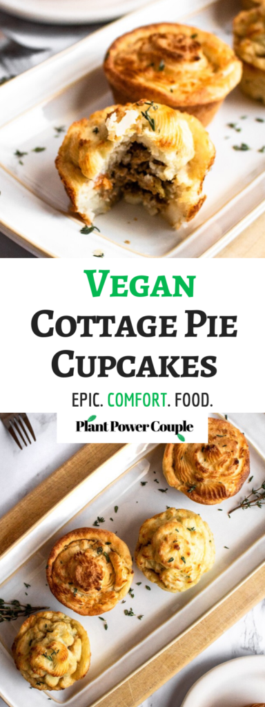 This savory Vegan Cottage Pie Cupcake is a veganized - and slightly fancified - version of a classic comfort food and an old favorite. #vegan #dairyfree #vegancottagepie #vegancomfortfood #vegetarian #veganrecipe