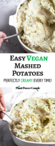 This is our go-to vegan mashed potato recipe for everything from holiday gatherings to our favorite comfort food dinners (like shepherds’ pie + bangers and mash)! It requires only 4 basic ingredients and has a consistently creamy dreamy texture. #vegan #mashedpotatoes #veganmashedpotatoes #potatorecipes #veganrecipes #comfortfood #easyveganrecipes