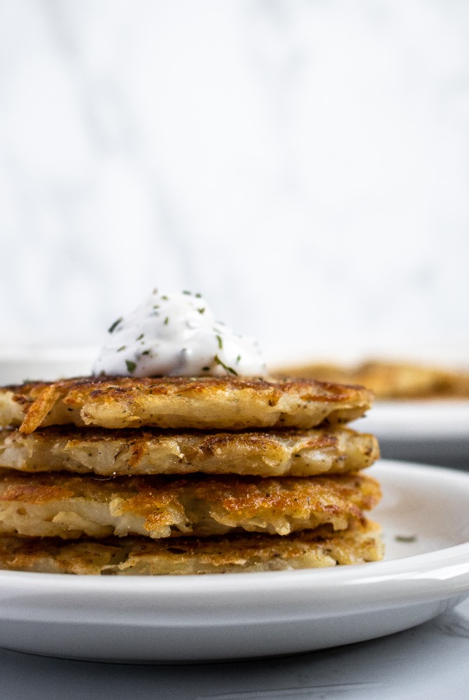 Easy vegan potato pancakes make a great side for a plant-based breakfast, dinner, or just snacking! A simple egg-free recipe with BIG flavor, requiring only 9 ingredients and basic methods. #vegan #eggfree #potato #potatopancake #potatorecipes #veganbreakfast #boxty #latkes