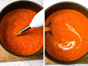 Behold: The creamiest, cheesiest, coziest homemade vegan tomato soup! It's an easy and healthy dinner recipe that can be made from either fresh tomatoes or canned tomatoes. It’s freezer-friendly, perfect for meal prep, and has a rich creamy texture. You'll be shocked it’s dairy-free! #vegan #vegansoup #tomatosoup #dairyfree #plantbased #homemadetomatosoup #pantrystaples #freezerfriendly #easyveganrecipe #freshtomatoes #veganmealprep