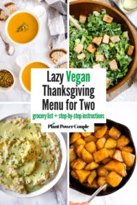 This Lazy Vegan Thanksgiving Dinner for Two is filled with our favorite easy plant-based holiday recipes as well as tips on finding the best store-bought seitan roasts and choosing the perfect wine pairing. There’s even a grocery list and step-by-step directions on how to put the whole thing together in under 75 minutes!
