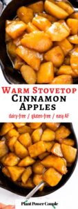 These vegan sauteed cinnamon apples are made on the stovetop and the best topping for pancakes, waffles, or ice cream. These dairy-free sauteed apples are gluten-free, include a low-sugar option, and taste like warm apple pie filling with just 5 simple ingredients. Our favorite way to use up excess apples!
