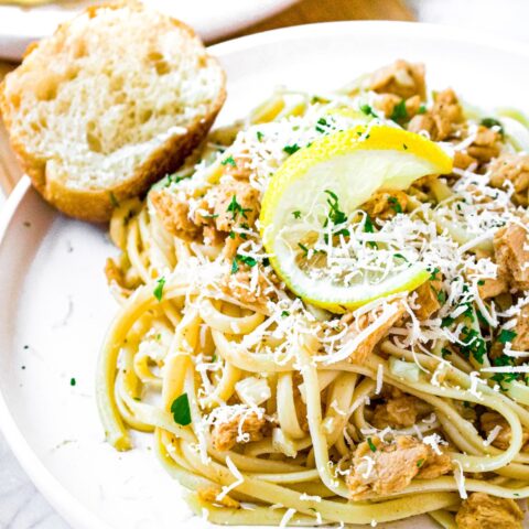 Vegan Linguine with Clam Sauce made with Soy Curl "Clams"