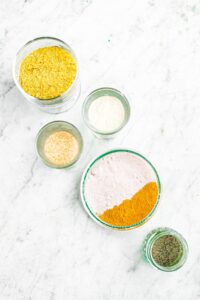 Overhead photo of all the ingredients you need to make tofu scramble spice mix