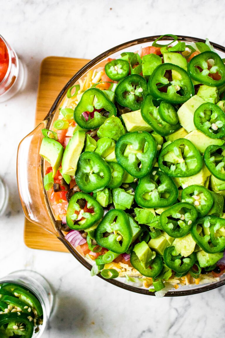 Easy Vegan Layered Taco Dip Recipe with Refried Beans