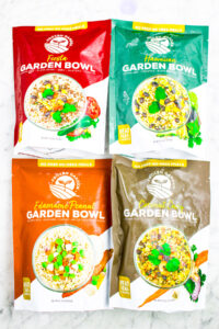 Overhead photo of four Garden Bowl packets from Frozen Garden