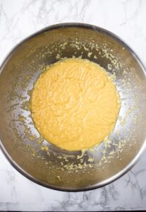 Overhead photo of vegan white chocolate bar batter after mixing